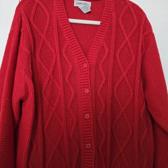 Red Cable Knit Cardigan Sweater size 2X - Picture 4 of 12
